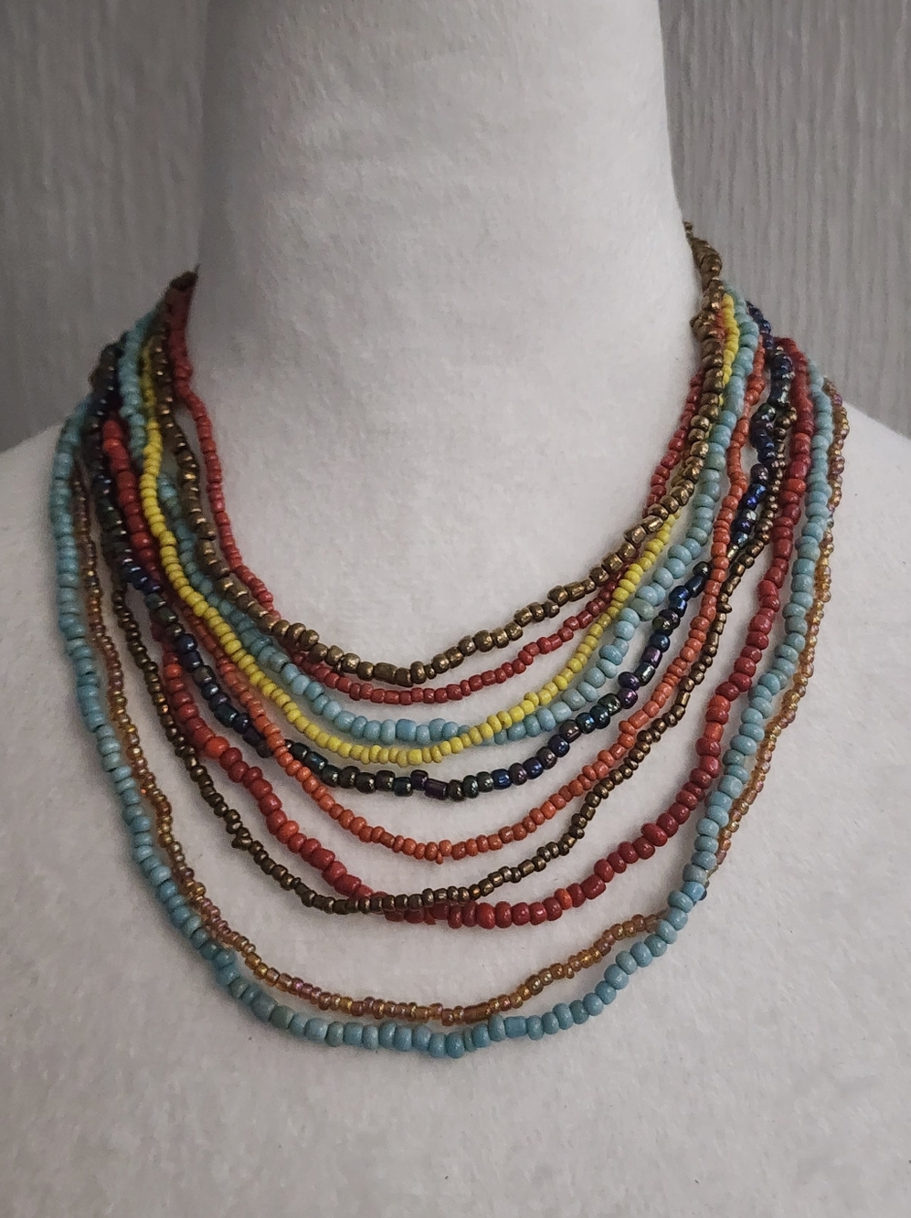 Handmade Bali Glass Beads Necklace Wood Buckle - Picture 4 of 7
